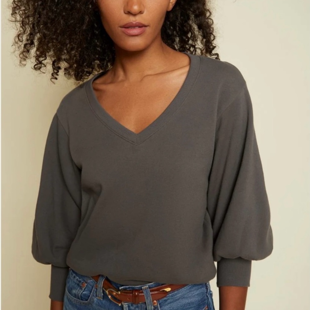 Nation Ltd Neva V Neck Sweatshirt in Petrol Size XL